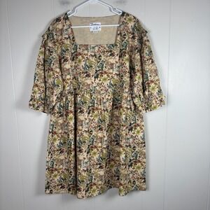 Meadows Floral Print Dress Square Neck‎ Cottagecore Organic Cotton UK 12 US 8